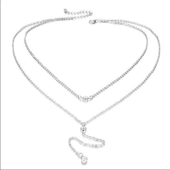 Double layer silver rhinestone necklace - Picture 3 of 4